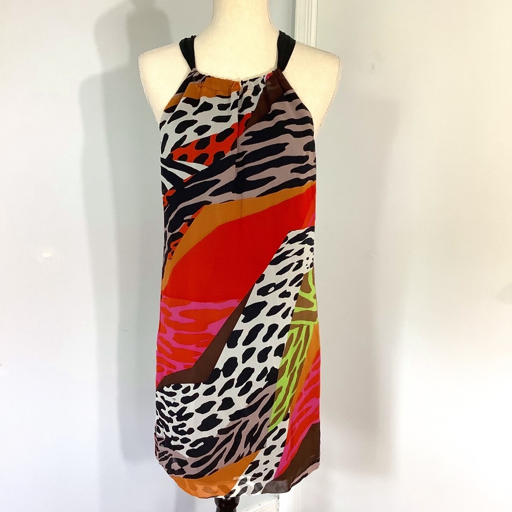 TRINA TURK SIZE 2 MINI DRESS ANIMAL PRINT ABSTRACT ARTSY FESTIVAL